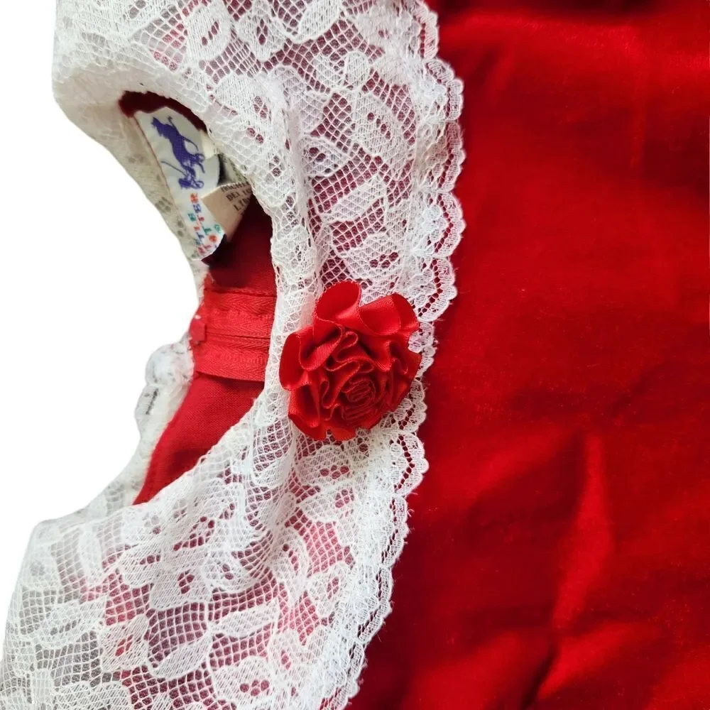 Vintage The Little Trotter Dress 6X Red Velour Lace Collar
